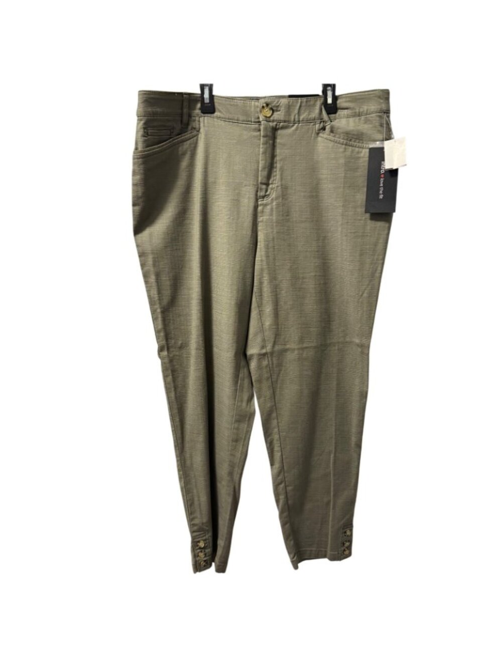 Intro. Kris Ankle Stretch Cotton Slub olive green Pants Size 16 women NWT - Picture 8 of 12